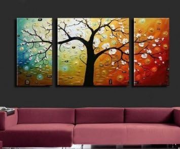 Zartsy 100% Hand Painted Abstract Landscape Warm Love Tree Artwork Home Wall Decor Art Oil Paintings on Canvas with Stretched Wood Frame Large Oversized