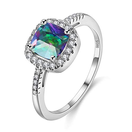 Uloveido a créé la Bague de Mariage Solitaire en Topaze Mystique pour Les Femmes, carrée Taille Coussin en Cristal Arc-en-Ciel Bague de mariée (Multicolore, Taille...
