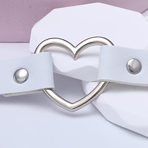 Flongo Choker Leder Halsband Lederhalsband Damen, Leder Halskette Halsband Anhänger Choker Tattoo Kette Weiß Silber Herz Einstellbar Verstellbar Gothic Punk Rock Damen