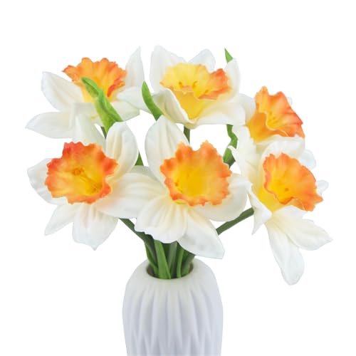 FAICOIA 6 Pcs Artificial Daffodils Flowers Silk Daffodils Spring Artificial Flowers Yellow Narcissus Flowers Fake Silk Flower Arrangement for Home Wedding Decor Indoor Outdoor