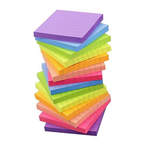 Lined Sticky Notes 3x3 inch Bright Colors Self-Stick Pads 14 Pads/Pack 80 Sheets/Pad Total 1120 Sheets