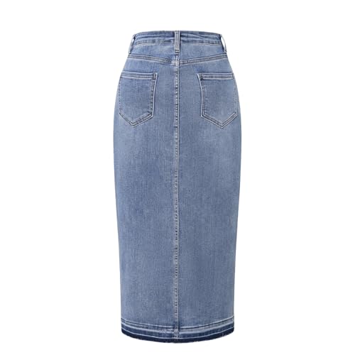 Women's High Elasticity Tight Fitting Split Denim Long Skirt, Fashionable and Classic Denim Long Skir2