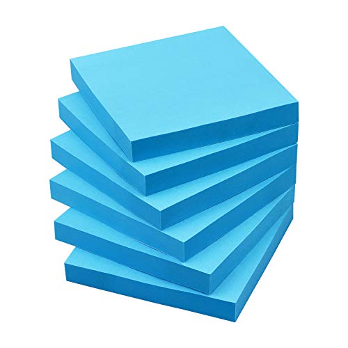 Sticky Notes 3x3 Self-Stick Notes Pads with 6 Bright Colors, Easy to Post for Office, School, Home, 6 Pads/Pack, 100 Sheets/Pad (Blue)