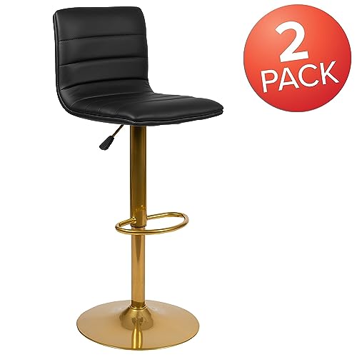 Flash Furniture Vincent Butaco Moderno Negro Vinilo Ajustable con Respaldo, Altura de Barra Giratorio con Base Dorada, Set de 2 miniatura 4