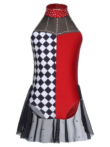 YONGHS Girls Circus Clown Jumpsuit Halter Neck Sparkle Ballet Leotard Gymnastics Modern Dance Outfits Burgundy 12