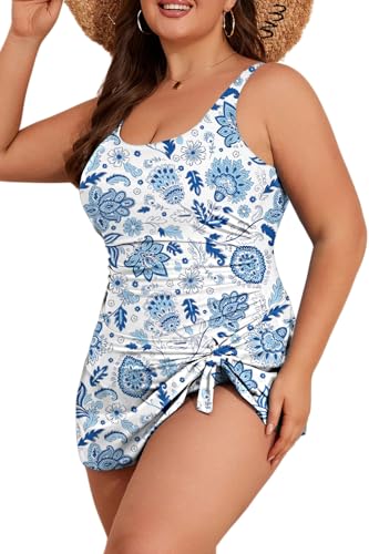 Image of Eomenie Plus Size Swimdress for Women One Piece Swimsuit Tummy Control Swim Dresses Skirt Bathing Suit