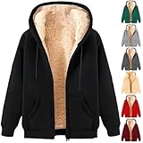 Winterjacke Damen Warme Teddyjacke Casual Einfarbige Fleecejacke Langarm Reißverschluss Kapuzenjacke Elegant Winter Plüschjacke Teenager Mädchen Hoodie