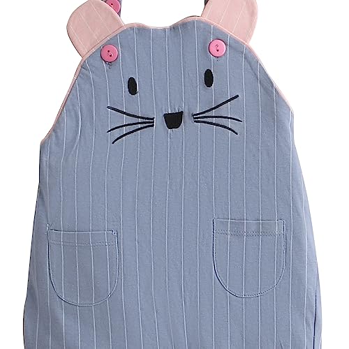 Image of Hopscotch Baby Girls Cotton Cartoon Face Print Dungaree and Top Set in Blue Color