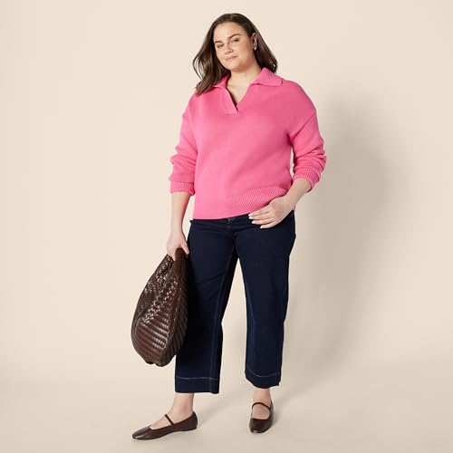 Image of Amazon Essentials Women's Regular-Fit Midweight Cotton Polo Pullover Sweater, Long Sleeve, V Neck, Collared