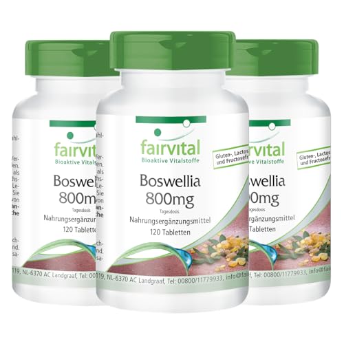 Fairvital | Weihrauch-Tabletten - Boswellia Serrata Extrakt 800mg Tagesdosis - 360 Tabletten (3x120) - Hochdosiertes Indischer Weihrauch mit Mind. 65% Boswellia-Säuren - Vegan