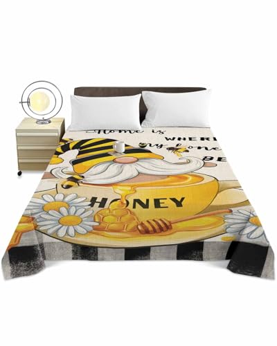Twin Top Sheet Bedding Flat Sheet Only, Dwarf Farmhouse Honey Bees Soft Microfiber Bed Sheets Hotel Luxury, Daisy Ombre Buffalo Check Breathable Top Sheets Easy Care