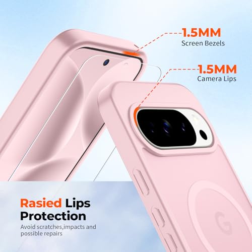 Image of SUPFINE Magnetic for Google Pixel 10 Pro XL Case with Screen Protector, (Built-in Magnets) ((Military Grade Drop Protection) Slim Translucent Shockproof Phone Case,Pink