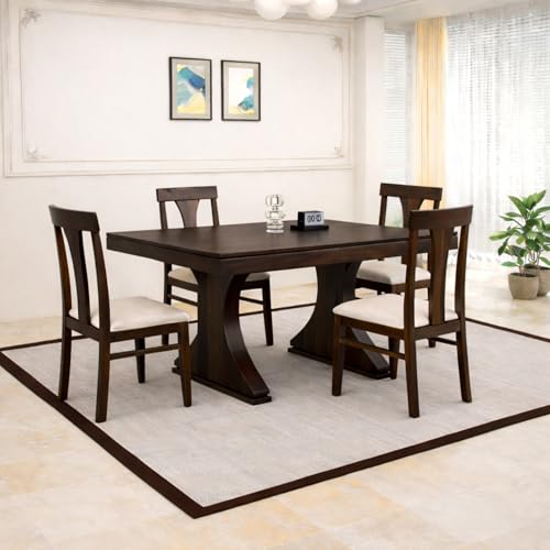 Image of SONA ART & CRAFTS Paan Solid Sheesham Wood 4 Seater Dining Table Set Dining Table with 4 Cushion Chairs Dinner Table Set for Dinning Room Home Hotel and Office (Walnut Finish)