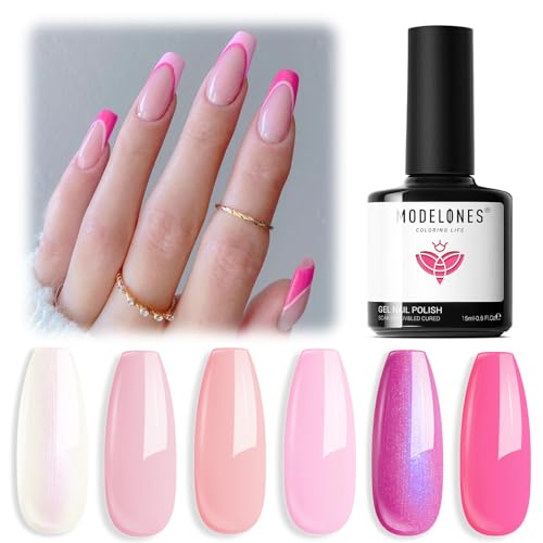 Modelones Summer Pink Gel Nail Polish 6 Colors Hema Free Gel Polish Set Iride...