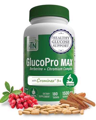 Image of Health Thru Nutrition GlucoPro Max - with 1,500mg Berberine, Chrominex + Chromium, and 1,000mg Cinnamon | Vegan, Non-GMO, Gluten Free | Pack of 180
