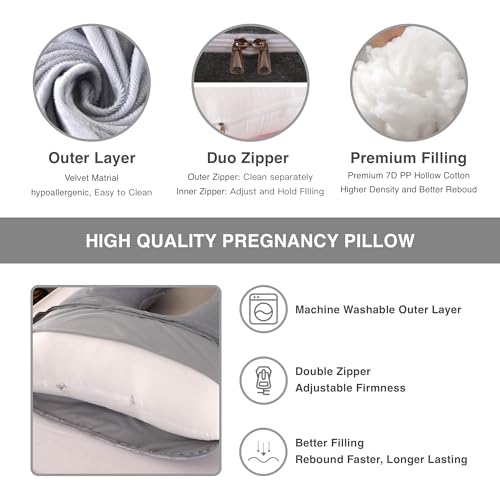 Image of ALLOPERA Pregnancy Pillow, Full Body Maternity Pillow 57 inch, with Removable Washable Cover - Sleep Support for Legs, Back, Neck, Shoulder, HIPS, Belly for Pregnent Women, Velvet Cover(Grey)