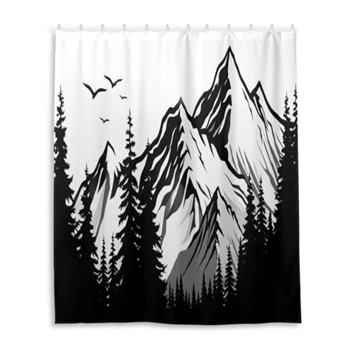 DUOBU Mountain Landscape Shower Curtain Washable Waterproof Fabric Bath Curtain 60x72Inch Shower Curtains with Hooks for Bathroom Decor