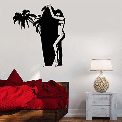 Ajcwhml Murale in Vinile Tatuaggio Surf Meisje Surf Palm Beach Decorazioni Sportive Adesivi Rossi 14cm x 158cm