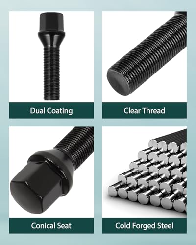 Image of SCITOO M14x1.25 Lug Bolts 20PCS 45mm Shank Length Conical Seat Lug Nuts | 14x1.25 Black Wheel Studs Lug Nut Fit for 540i xDrive,for 550i,for 550i GT,for 550i GT xDrive,for 550i xDriv
