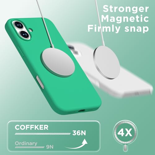 Image of Magnetic for iPhone 16 Case, Compatible with Magsafe, Suction Cup Phone Mount, [2 Screen Protectors][Camera Lens Protector] Silicone Shockproof Protective Slim Phone Cover 6.1 inch, Emerald Green