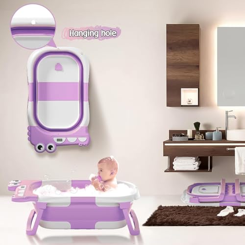 Image of TPN Collapsible Baby Bathtub, Baby Bath Tub with Soft Cushion & Real-Time Thermometer, Baby Bathtub Infant to Toddler Tub (0-36 Months), Portable Newborn Travel Bath Tub