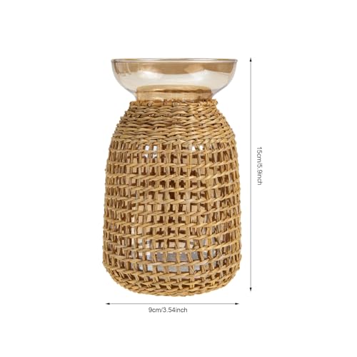 Jarrón de cristal hecho con ratán artesanal para diseño de interiores 3
