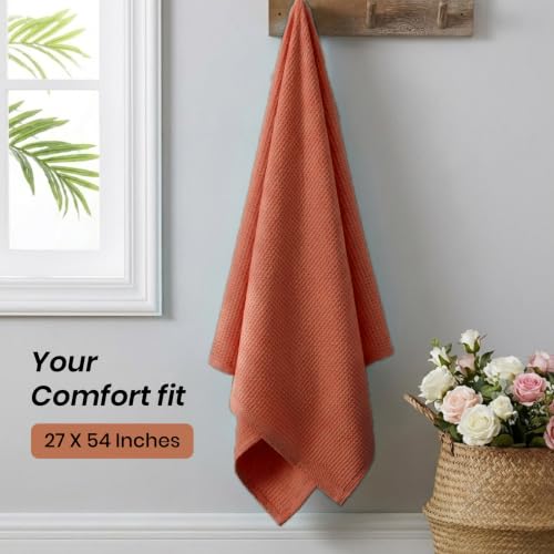 Image of Mush Bamboo Dual Texture Waffle Terry Bath Towel | 500 GSM Ultra Soft, Highly Absorbent, Quick Dry Towels | Large Towels for Bath, Gym, Spa | Burnt Orange (70x140 cm)