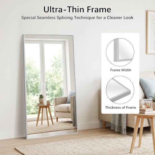 Image of DESBING 30 inch x 60 inch Bathroom Mirror, Silver Metal Frame Wall Mirror | HD Image,Shatterproof Decorative Rectangular Vanity Mirror for Bedroom Bathroom Living Room Entryway Horizontal or Vertical