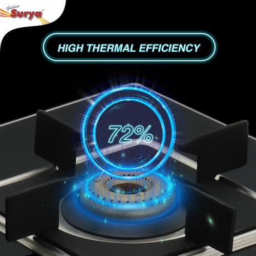 Image of Golden Surya 2 Burner Toughened Glass Gas Stove (CXJ-22 MS Pride) | Heavy Forged Brass | Manual Ignition | ISI Certified | 18 Months Warranty