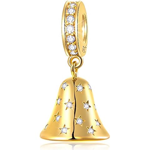 Christmas Charms fits Xmas Bracelet, Christmas Bell Charm, Crystalized Snowflake, Festive Tree, Christmas House, Santa Claus Charms in 925 Sterling Silver, Sterling Silver gold plated, Cubic Zirconia Cover