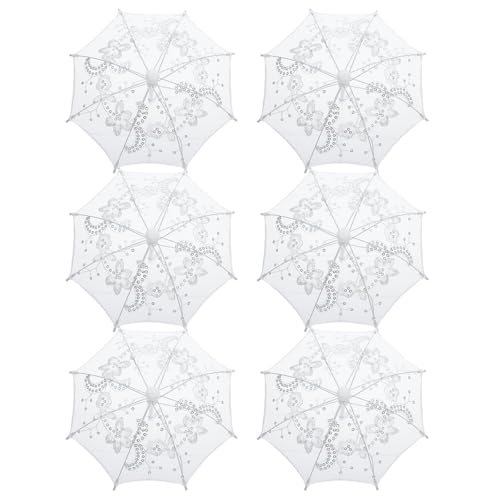 OUNONA 6 Piezas Paraguas con Estilo Vintage Refinado con Bordado Floral y Lentejuelas de Encaje Blanco y Resistente, Adecuado para Fotografía y Fiestas Elegantes