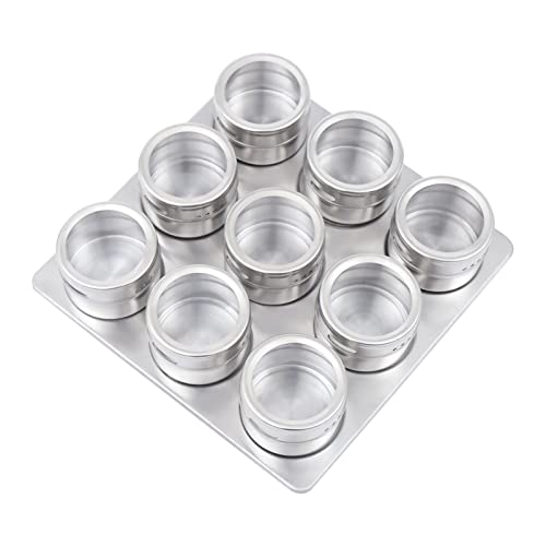 Set di 9 barattoli magnetici per spezie, per cucina, ristoranti, uffici, per spezie, miscele di spezie, viti, elastici, in acciaio inox