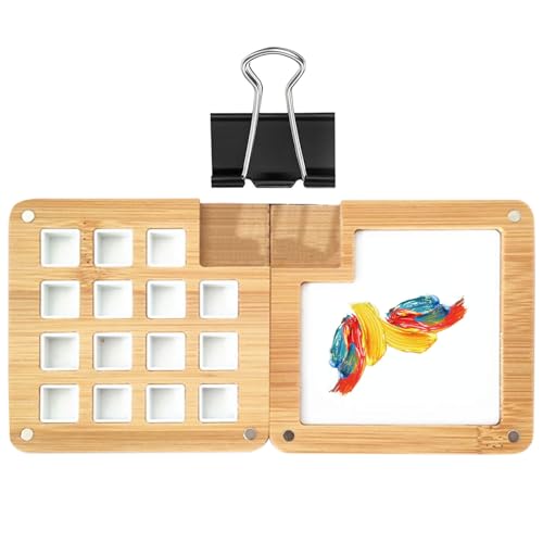 絵の具パレット 油絵パレット 15グリッド 小分け ミニ水彩パレット 木製 磁気蓋 絵画ツール 持ち運び簡単 割れない 旅行 絵画 専門業者 子供 画家 初心者用 贈り物