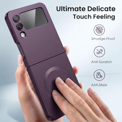Image of amazon basics Premium Mag-Safe Case for Samsung Galaxy Z Flip 3 | Shockproof & Anti-Scratch Cover | Soft Silicone with Wireless Charging | Camera Lens Guard - Purple