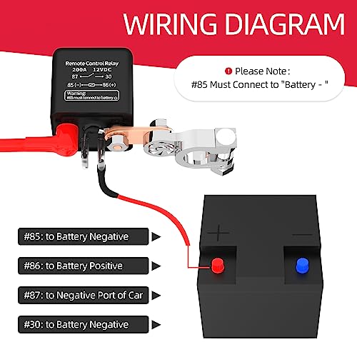 Joinfworld Remote Battery Disconnect Switch 12V 200A Car Kill Switch Anti-Theft Remote Control Switch with Two Remote Control Relay Fobs for Auto Truck Boat