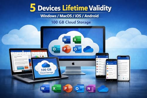 Image of 365 Pro Plus Edition 2026 with AI Chat, 5 Devices Lifetime Validity, Win /MacOS /iOS /Android, 100 GB Cloud Storage, Quick Installation Support. 1-Year Warranty.