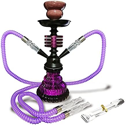 ULODIMI Hookah Set with 2 Hose 11" Premium Portable Mini Hookah Complete Set Hookah Glass Vase