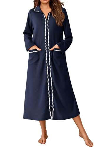 Ekouaer Zipper Robes for Women Long Waffle Knit...
