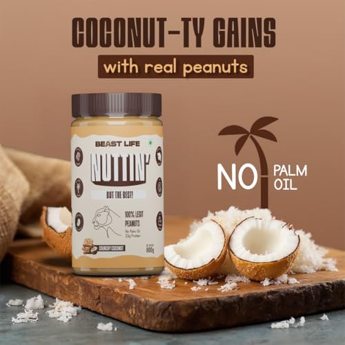 Image of BeastLife Crunchy Coconut Peanut Butter | 24.5 G Protein | 800 gm | 100% Peanuts, High Protein | Zero Palm Oil | Non‑GMO Nut Butter | Fitness-Friendly Spread | Zero Cholesterol