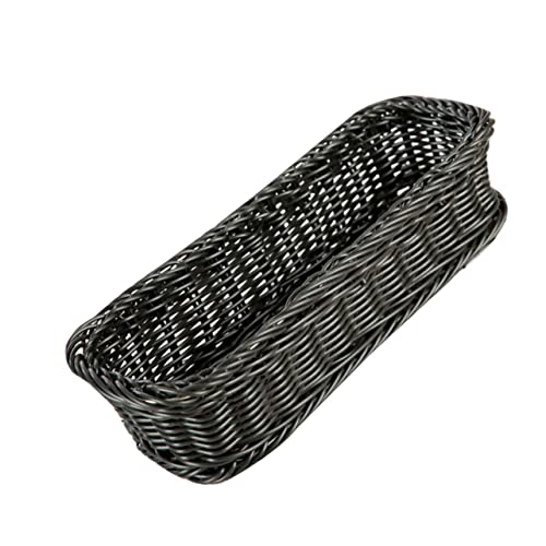 HOMOCONO 1pc Imitation Rattan Basket Square Basket Spoons Wicker Cube Baskets Wicker Bread Baskets Woven Rattan Basket Seagrass Basket Rattan Silverware Organizer Bins Dark Grey