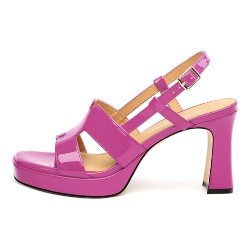 Image of ROSERWISH Heels for Women Chunky Block Platform High Heels Square Open Toe Strappy Heel Sandals Wedding Party Prom Fashion Slingback Dress Pump Sandals Shoes