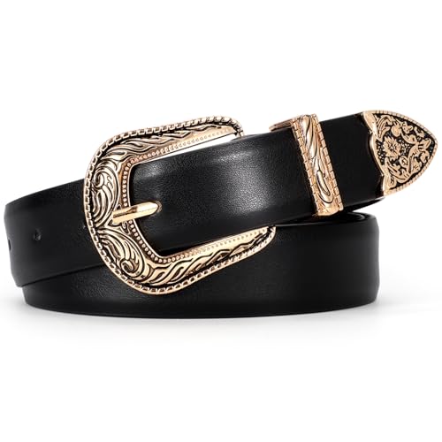 SUOSDEY Western Women Leather Belts for Jeans Dresses with Vintage Metal Buckle