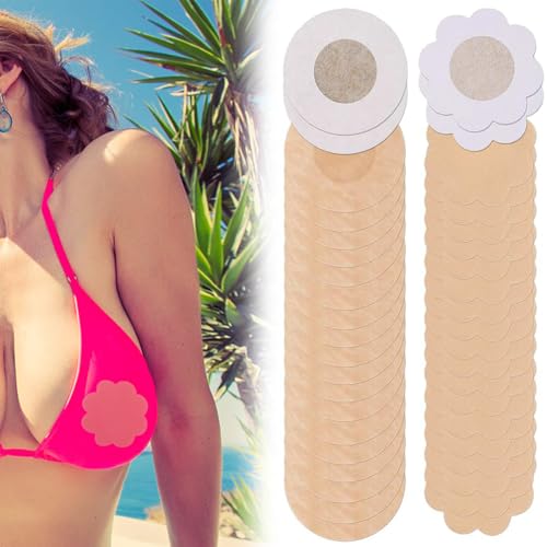 WUMZIRA 40 Pares Pezoneras Adhesivas Invisibles, Cubrepezones Adhesivo Pegatinas Pezones Nipple Cover Tapa Pezones AdhesivosSujetador de Adhesivo Mujer para Vestido Boda(Redondo y Flor)