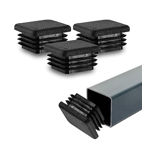 Image of Prescott Plastics 2 inch (50.8mm) Outer Perimeter Ribbed Plastic Hole Plugs, Square Black Metal Tubing End Caps, Strong Furniture Leg Inserts, Impact & Weather Resistant, Made in the USA - 4 Pack