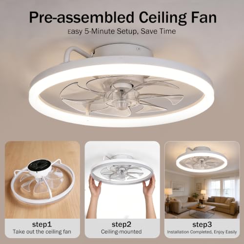 TCL 24 Inch Low Profile Ceiling Fan with Light, White - image 2