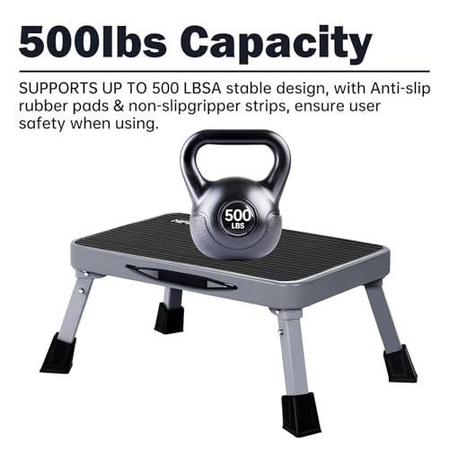 Image of RV Step Stool Foldable 1-Step Ladder Sturdy Metal Stable Step Stool with a Non-Slip Platform Supports up to 500 lb with Non-Slip Rubber Feet, Easy to Carry