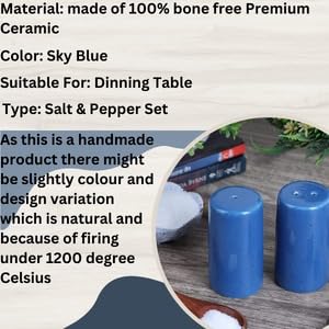 Image of QIMACPLUS Handcrafted Ceramic Salt and Pepper Shaker Set | Perfect Pour Holes for Kitchen, Dining Table, Picnic, Office, Restaurant, and Hotel | Set of 2 (SkyBlue)
