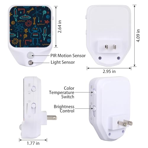 Image of Robot Plug-in Led Night Light with Auto Dusk to Dawn Sensor for Room Decor, Adjustable Brightness Warm White Lights for Hallway,Bedroom, s Room, Kitchen, Stairway