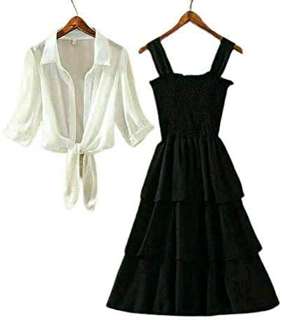 Fashion4U Women Elegant Ankle Length 3 Layer Long Dress with White Shrug - Red