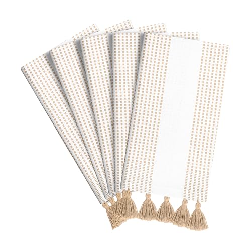 Beige Decorative Dotted Kitchen Towels 40x66 cm, 5 Pack, Soft, 100% Cotton, Absorbent & Fast-Drying Dish Towels with Tassels, Ideal for Cleaning, Drying Dishes, and Daily Use